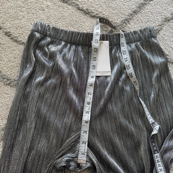 Zara metallic silver wide leg culotte pleated pull on pants large new - Picture 6 of 7